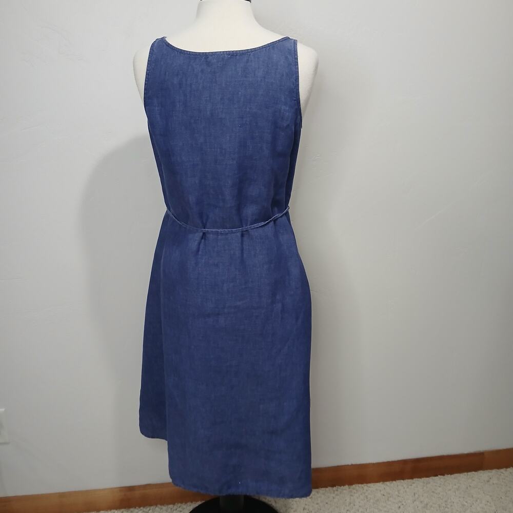 Eileen Fisher Linen Dress Size Small Blue Sleeveless Strappy Tie Waist Fit Flare - Picture 4 of 16